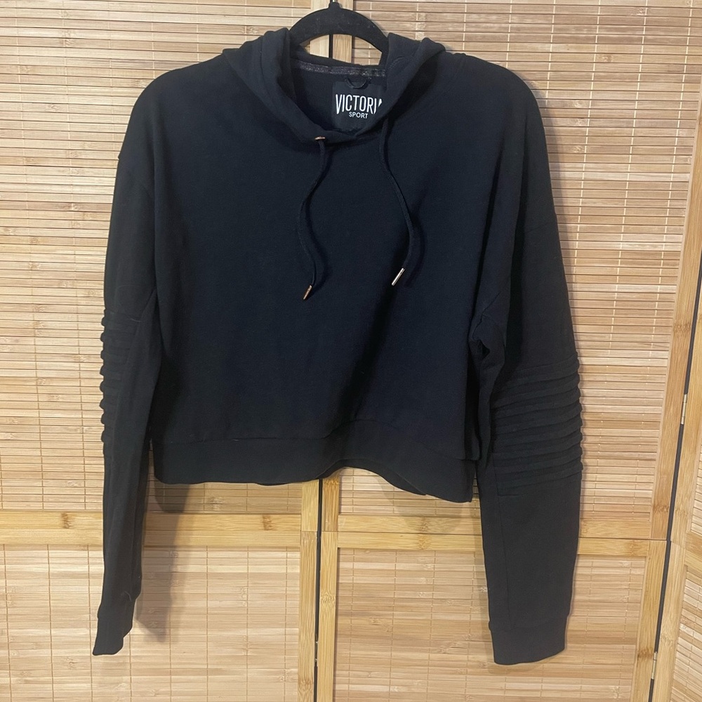 Victoria’s Secret sport black cropped hoodie hooded sweatshirt woman’s size L